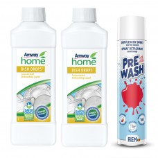 2×Amway Dish Drops Płyn + Odplamiacz Prewash RIEM 300ml-50%